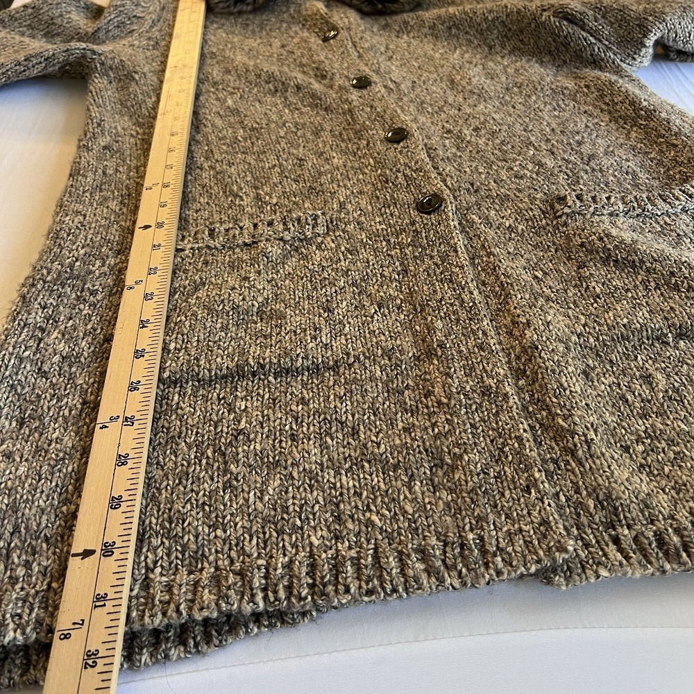 J JILL Chunky Soft Cozy Oversized Long Fur Collar Sweater Cardigan MEDIUM Petite - Picture 10 of 12